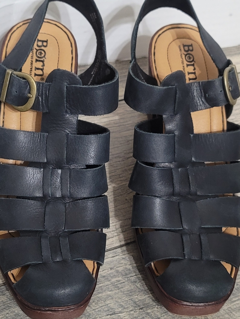 Born Hatley Black Leather Woven Slingback Chunky Heel Sandal Fisherman Style Sz8 - Picture 4 of 15
